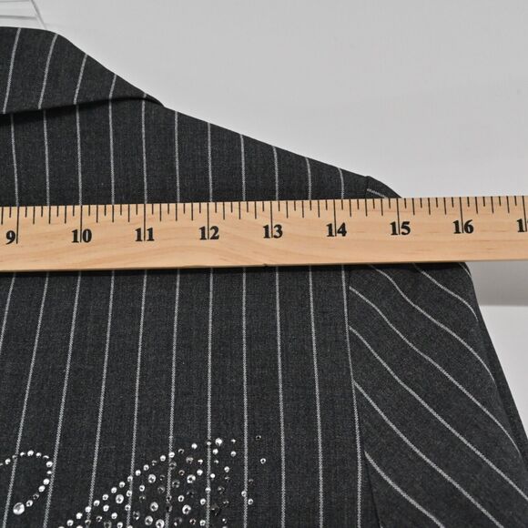 HIPCHIK COUTURE Blazer Womens Sz 8 Gray Pinstripe Rhinestone Butterfly Retro Y2K - Picture 13 of 13